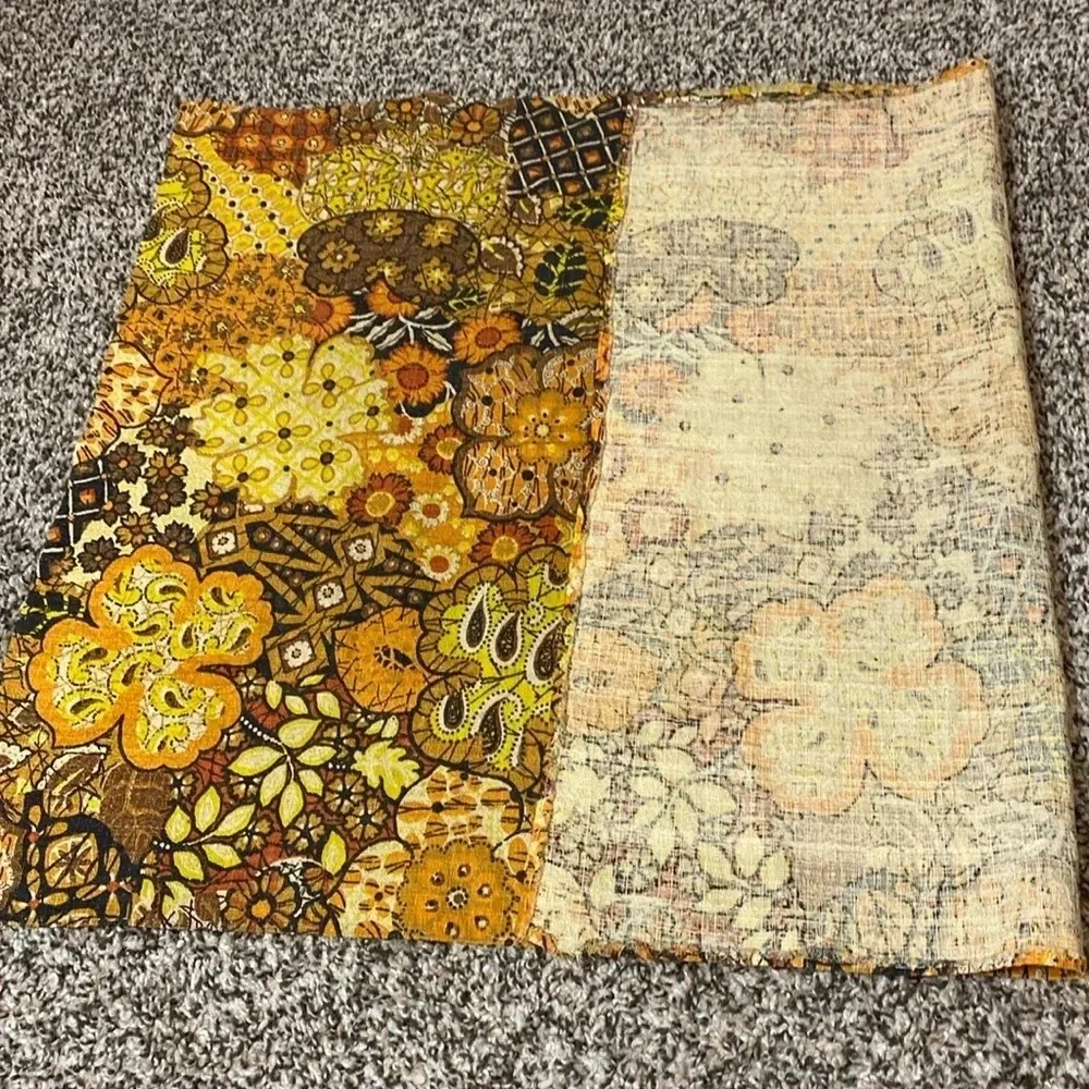 Vintage Fabric Table Runner Browns/orange/yellow/cream Paisley Floral